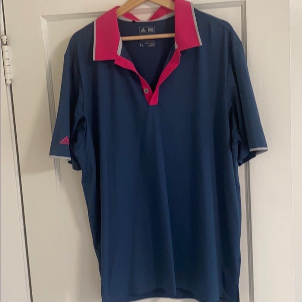 Men’s Adidas climacool golf polo, cobalt blue/pink